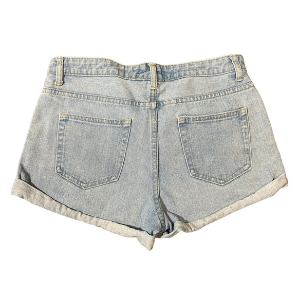 Forever 21 Size 29 Distressed High Rise Button Fly Cuffed Hem Denim Jean Shorts - Picture 2 of 16